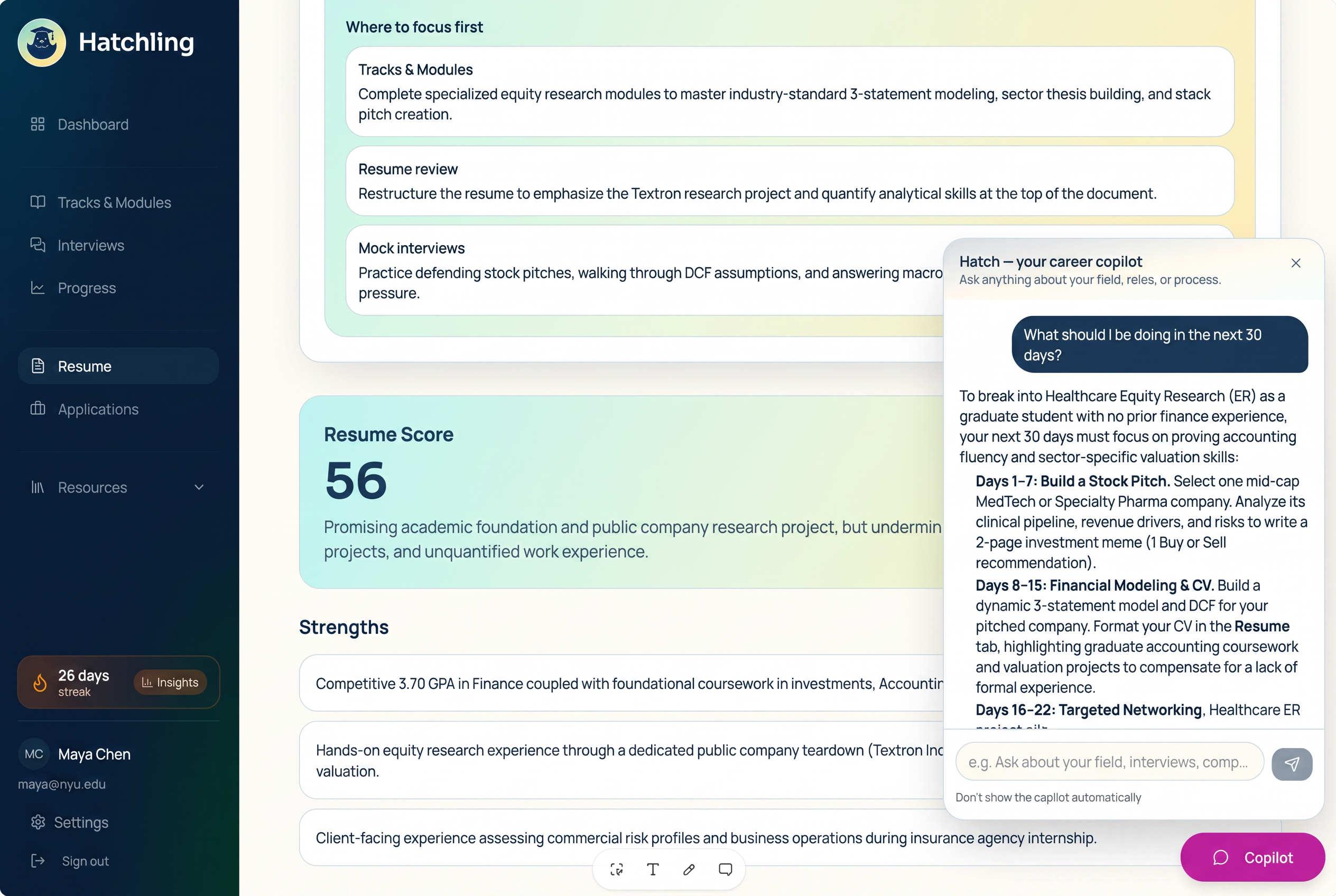 Hatchling resume review dashboard preview